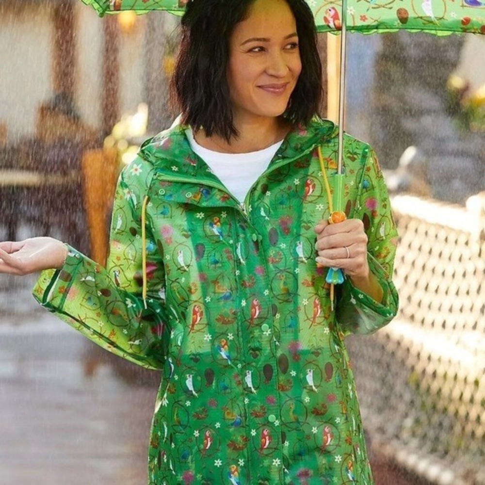 Disney Parks Enchanted Tiki Room Rain Jacket Green Tropical Bird Small